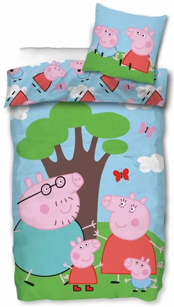 5: Gurli gris sengetøj - 140x200 cm - Familien Gris under træet - Vendbar dynebetræk - 100% bomulds sengesæt